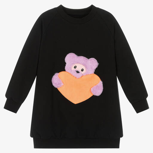 Wauw Capow-Girls Black Heart Bear Sweatshirt Dress | Childrensalon Outlet
