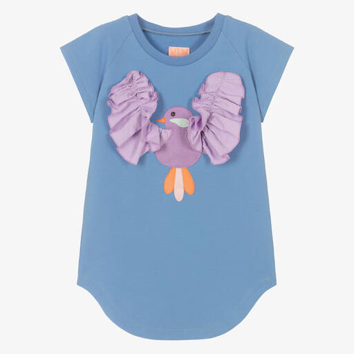 Wauw Capow-Girls Blue Organic Cotton Bird Dress | Childrensalon Outlet