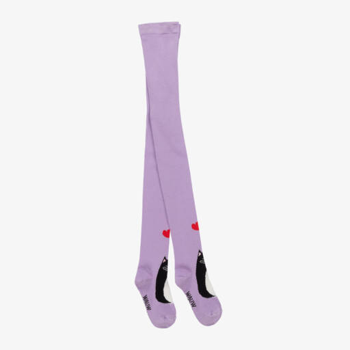 Wauw Capow-Girls Lavender Cat Patterned Tights | Childrensalon Outlet