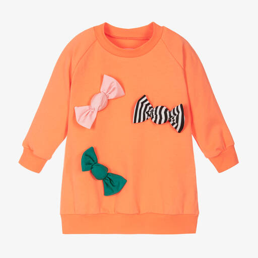 Wauw Capow-Girls Orange Cotton Sweatshirt Dress | Childrensalon Outlet