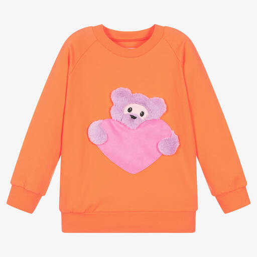 Wauw Capow-Orangefarbenes Sweatshirt mit Herz- und Bär-Motiv für Mädchen | Childrensalon Outlet