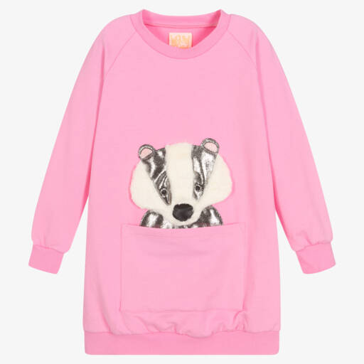 Wauw Capow-Girls Pink Badger Pocket Dress | Childrensalon Outlet