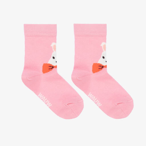 Wauw Capow-Розовые хлопковые носки с кроликами | Childrensalon Outlet
