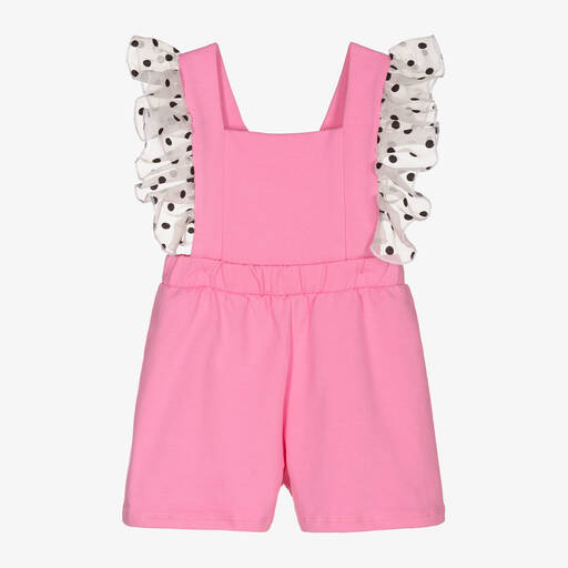 Wauw Capow-Rosa Playsuit mit Punkte-Rüschen (M) | Childrensalon Outlet