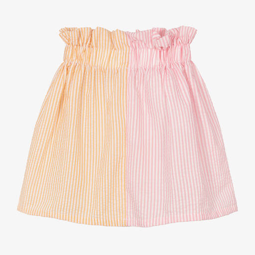 Wauw Capow-Girls Pink & Orange Seersucker Skirt | Childrensalon Outlet