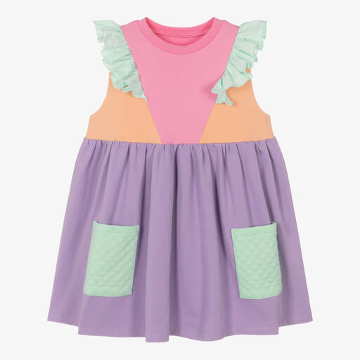 Wauw Capow-Girls Pink & Purple Cotton Jersey Dress | Childrensalon Outlet