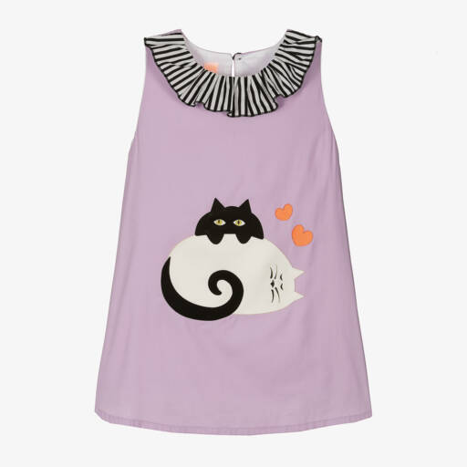 Wauw Capow-Girls Purple Cotton Cat Dress | Childrensalon Outlet