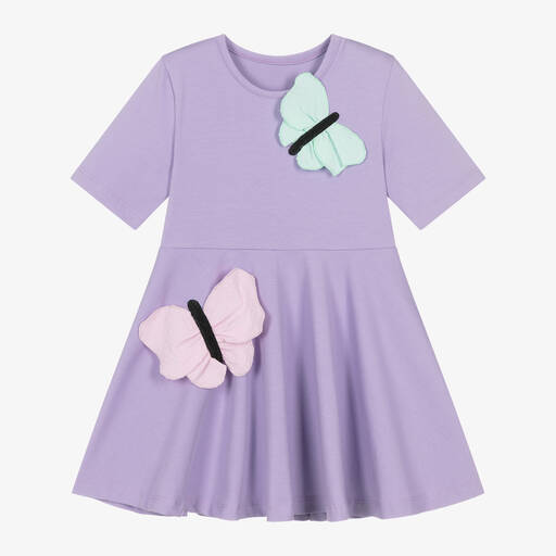 Wauw Capow-Girls Purple Organic Cotton Butterfly Dress | Childrensalon Outlet