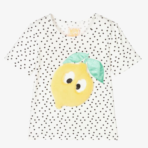 Wauw Capow-Белая футболка в горошек с лимоном для девочек | Childrensalon Outlet