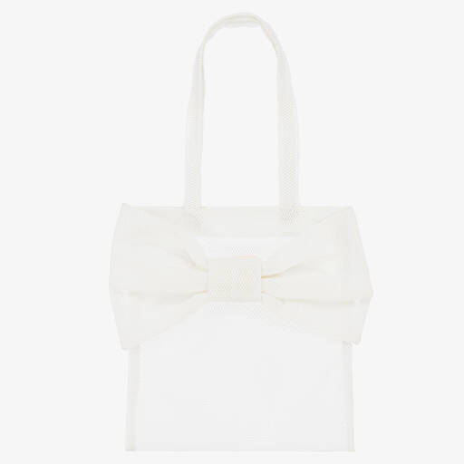 Wauw Capow-Girls White Oversized Bow Tote Bag (39cm) | Childrensalon Outlet