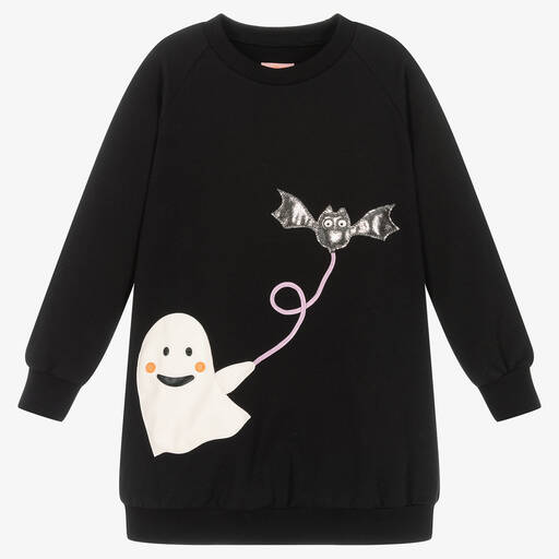 Wauw Capow-Girs Black Ghost Sweatshirt Dress | Childrensalon Outlet