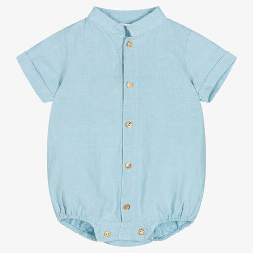 Wedoble-Baby Boys Blue Linen Bodysuit | Childrensalon Outlet