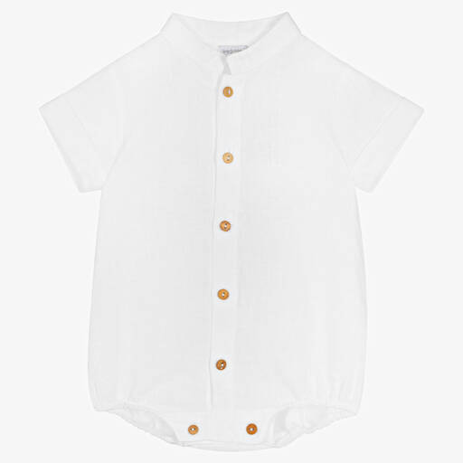 Wedoble-Baby Boys White Linen Bodysuit | Childrensalon Outlet