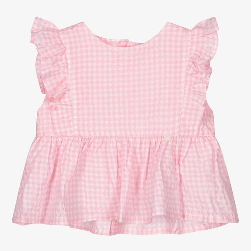 Wedoble-Baby Girls Pink Cotton Blouse | Childrensalon Outlet