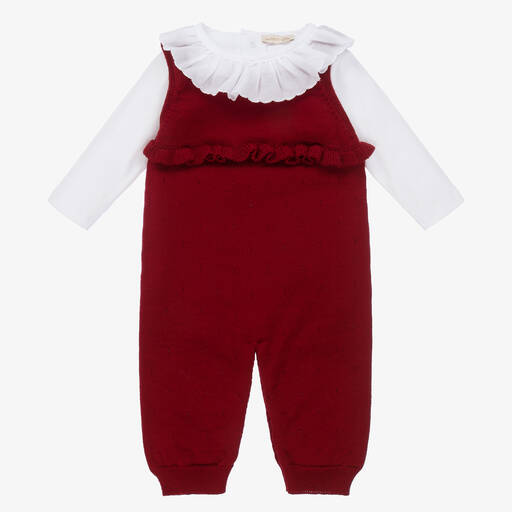 Wedoble-Baby Girls Red Dungaree Set | Childrensalon Outlet