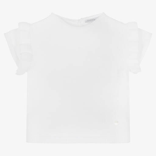 Wedoble-Baby Girls White Cotton Sweater | Childrensalon Outlet