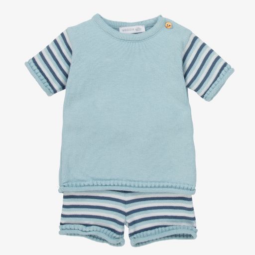 Wedoble-Blue Stripe Cotton Shorts Set | Childrensalon Outlet