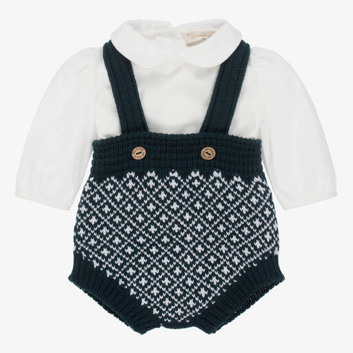 Wedoble-Blue Wool Baby Shorts Set | Childrensalon Outlet