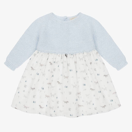 Wedoble-Robe bleue en laine et coton Fille | Childrensalon Outlet