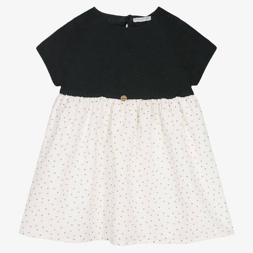 Wedoble-Girls Ivory & Grey Cotton Dress | Childrensalon Outlet