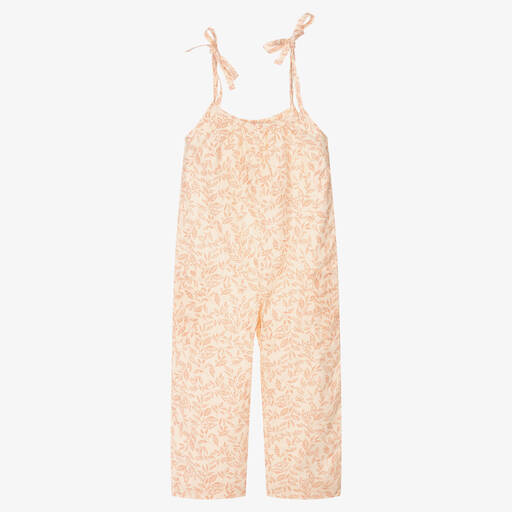 Wedoble-Girls Ivory & Pink Cotton Dungarees | Childrensalon Outlet
