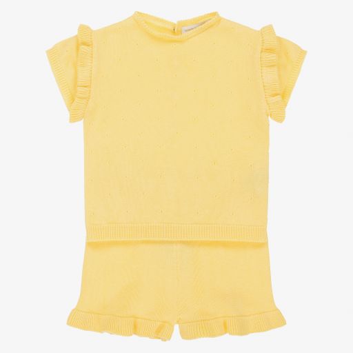 Wedoble-Girls Yellow Knit Shorts Set | Childrensalon Outlet
