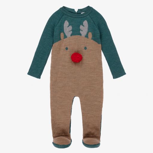 Wedoble-Green Reindeer Wool Babygrow | Childrensalon Outlet