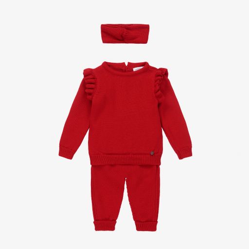 Wedoble-طقم بنطلون أطفال بناتي صوف محبوك لون أحمر | Childrensalon Outlet
