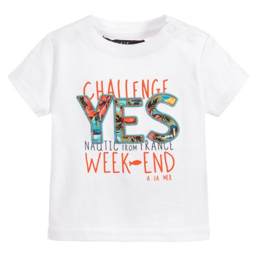 Week-end à la mer-Baby Boys White Cotton T-Shirt | Childrensalon Outlet