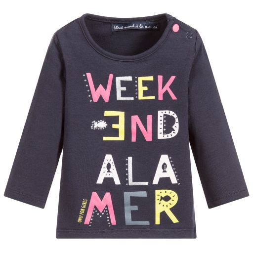 Week-end à la mer-توب قطن جيرسي لون كحلي للمولودات | Childrensalon Outlet