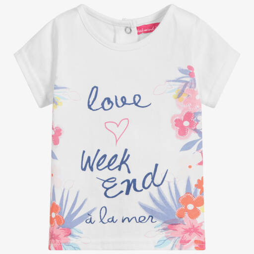 Week-end à la mer-تيشيرت قطن لون أبيض للمولودات | Childrensalon Outlet