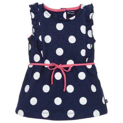 Week-end à la mer-فستان قطن لون كحلي وأبيض للمولودات | Childrensalon Outlet