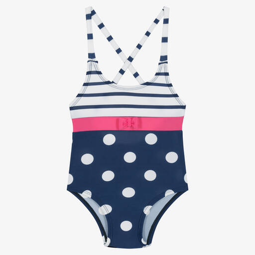 Week-end à la mer-Baby Girls Navy Blue Polka Dot Swimsuit | Childrensalon Outlet