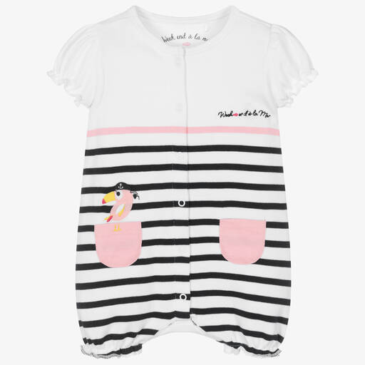 Week-end à la mer-Baby Girls White Breton Stripe Cotton Shortie | Childrensalon Outlet