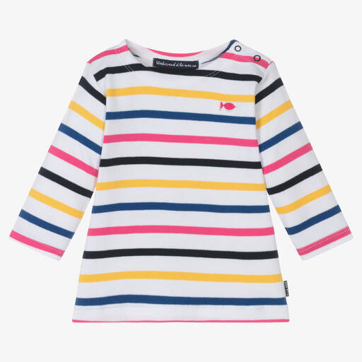 Week-end à la mer-Baby Girls White Colourful Striped Top | Childrensalon Outlet
