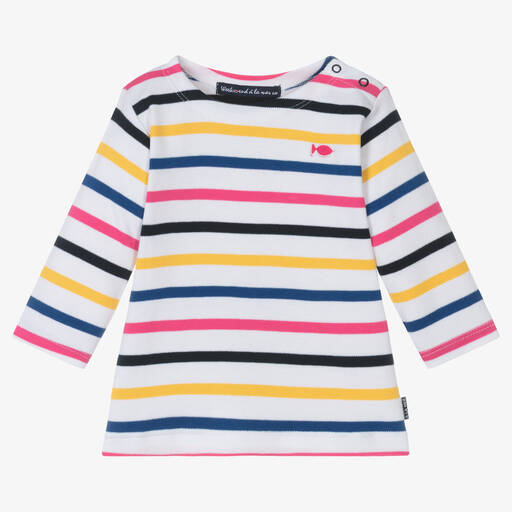 Week-end à la mer-Baby Girls White Colourful Striped Top | Childrensalon Outlet