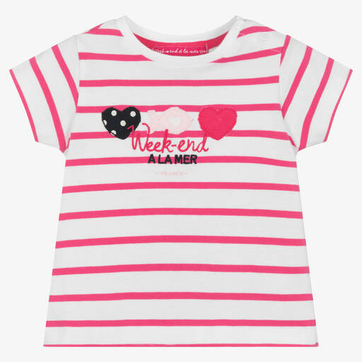 Week-end à la mer-Baby Girls White & Pink Cotton T-Shirt | Childrensalon Outlet