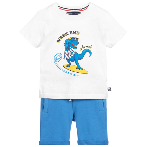 Week-end à la mer-Blaues Shorts-Set mit Dino-Print | Childrensalon Outlet