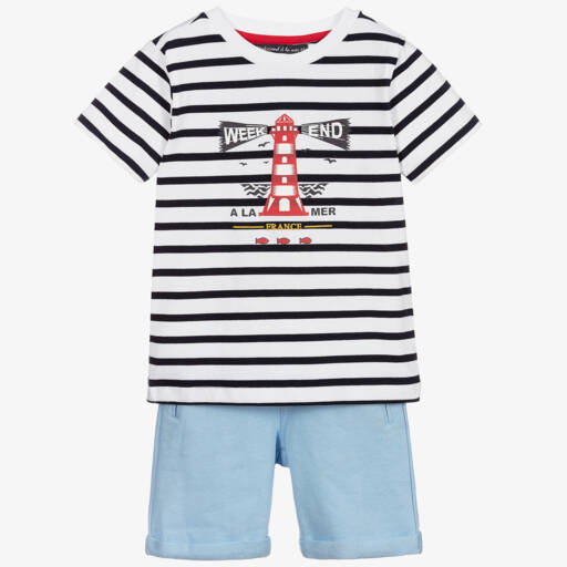 Week-end à la mer-Футболка с маяком и голубые шорты | Childrensalon Outlet