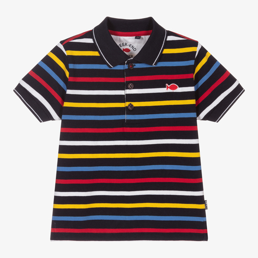 Week-end à la mer-Blue Striped Cotton Polo Shirt | Childrensalon Outlet