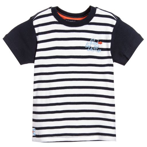 Week-end à la mer-Blue Striped Cotton T-Shirt | Childrensalon Outlet