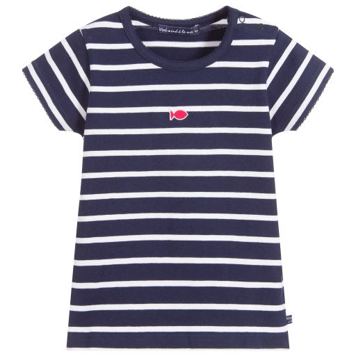Week-end à la mer-تيشيرت قطن مقلم لون كحلي وأبيض للبنات | Childrensalon Outlet