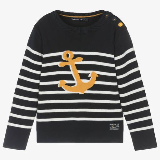 Week-end à la mer-Boys Blue Breton Stripe Anchor Sweater | Childrensalon Outlet