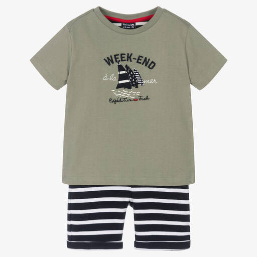 Week-end à la mer-Boys Blue Breton Stripe Cotton Shorts Set | Childrensalon Outlet