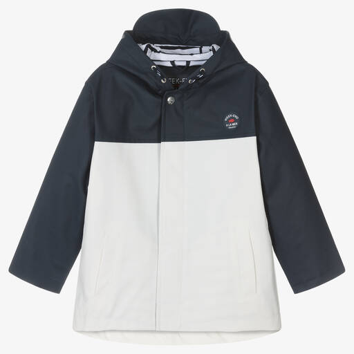 Week-end à la mer-Boys Blue & White Hooded Raincoat | Childrensalon Outlet