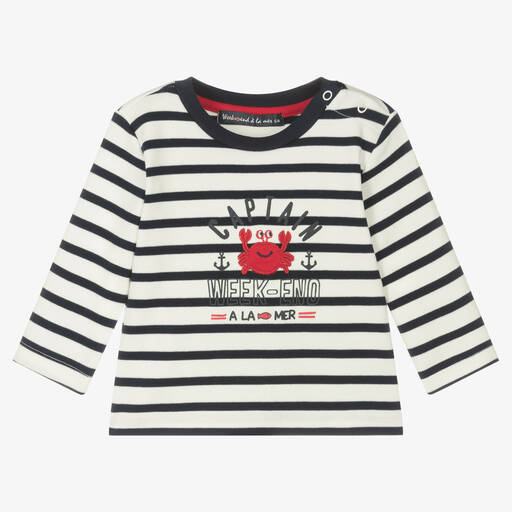 Week-end à la mer-Boys Ivory & Blue Breton Stripe Top | Childrensalon Outlet