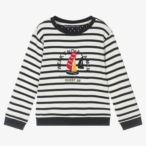 Week-end à la mer-سويتشيرت قطن جيرسي لون عاجي وأزرق للأولاد | Childrensalon Outlet