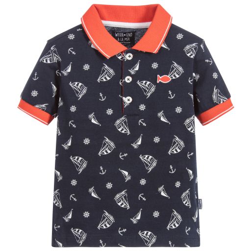 Week-end à la mer-Boys Navy Blue Boat Polo Shirt | Childrensalon Outlet