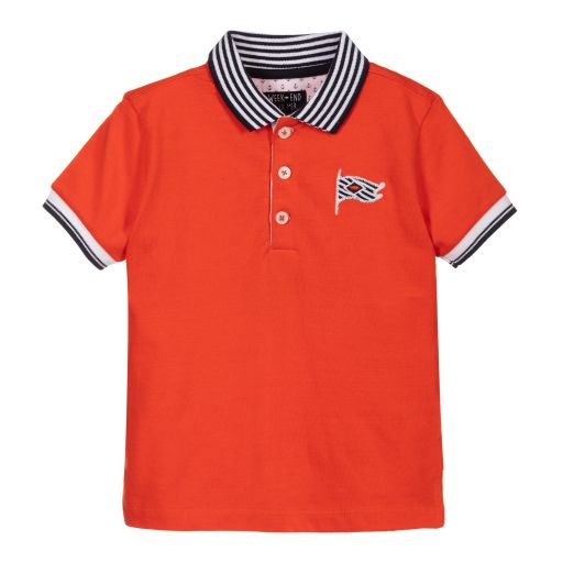 Week-end à la mer-Boys Orange Cotton Polo Shirt | Childrensalon Outlet