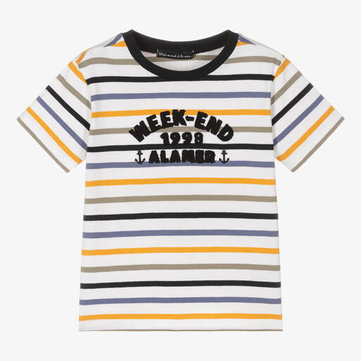 Week-end à la mer-Boys White Breton Stripe Cotton T-Shirt | Childrensalon Outlet